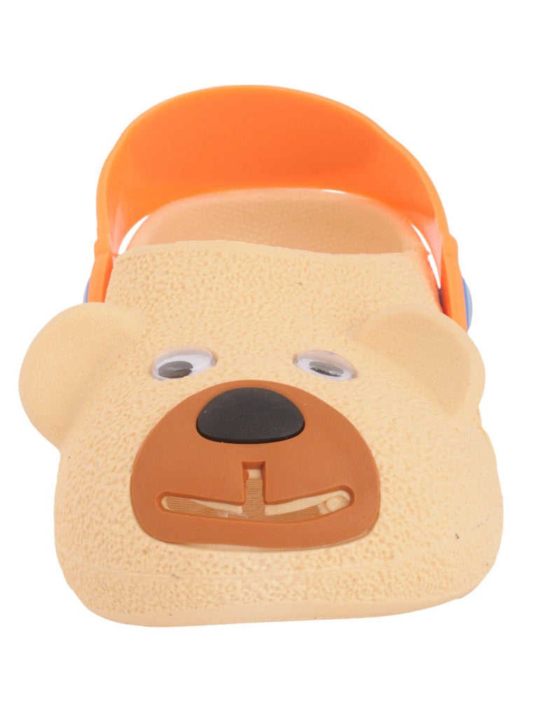 Yellow Bee 3D Bear Face Design Clogs for Boys in Beige - front and zoom View.