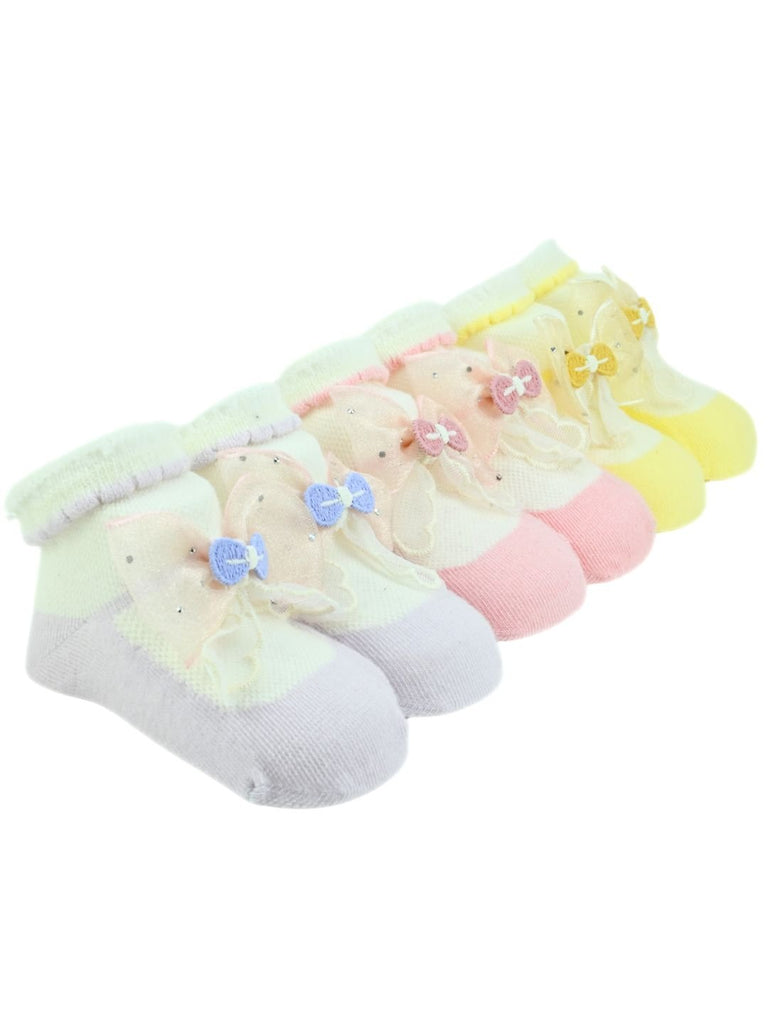Adorable Baby Cotton Socks with Bow Design for Girls - Multi - Angle View