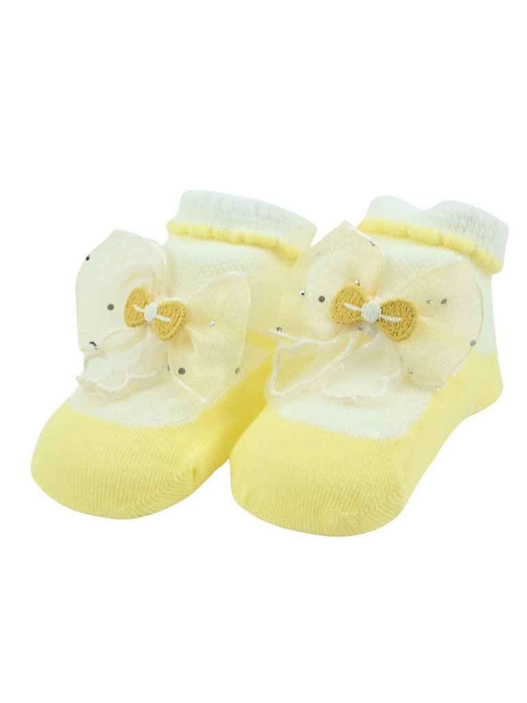 Adorable Baby Cotton Socks with Bow Design for Girls – Yellow - Angle View
