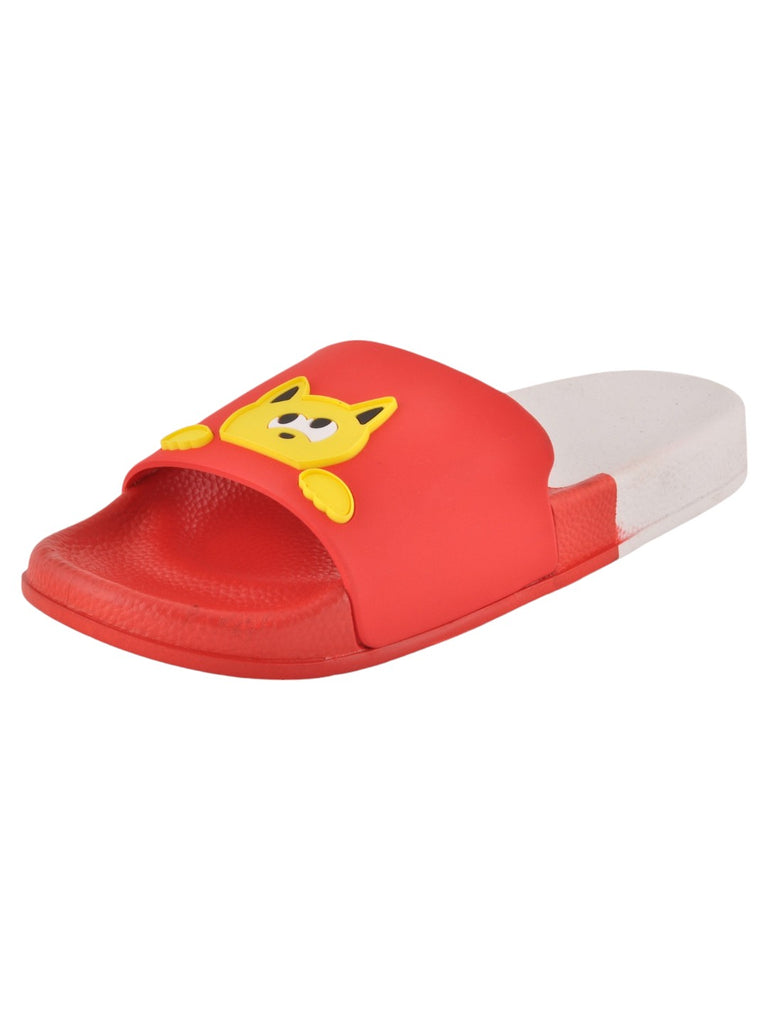 Fish and Cat flexible Red Slippers for Playful Girls angle view