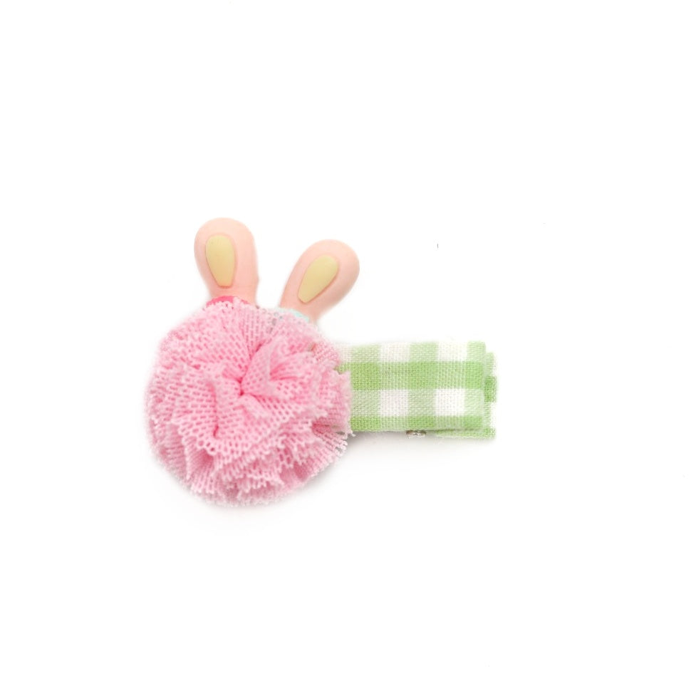 yellow bee aqua bunny pom hair clip for girls.