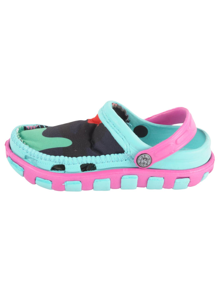 Aqua and Pink Camouflage Slip-On Clogs with Soft Fabric Upper For Girls side view