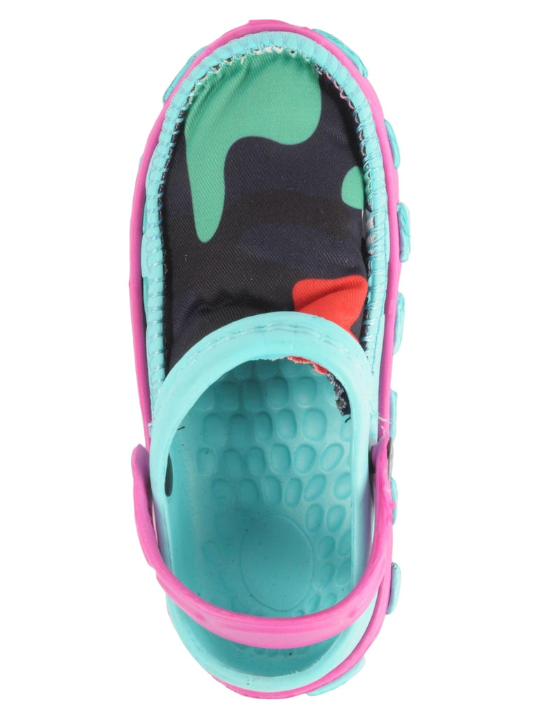 Aqua and Pink Camouflage Slip-On Clogs with Soft Fabric Upper For Girls top view