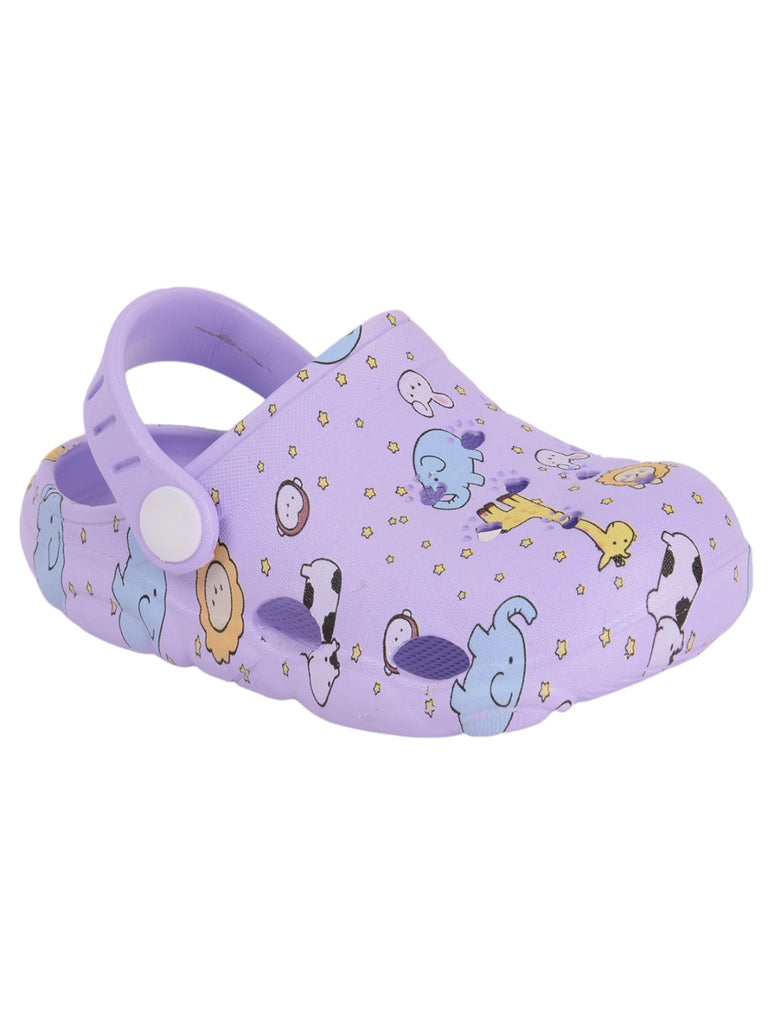 Baby’s Blue Animal Print Clogs with Adjustable Strap and Bear Paw Sole angle view