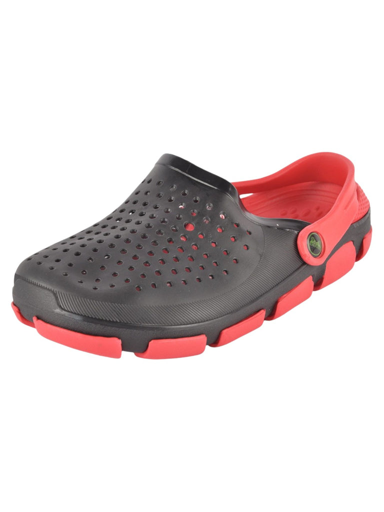 Black and Red Slip-On Ventilated Clogs For Boys angle view