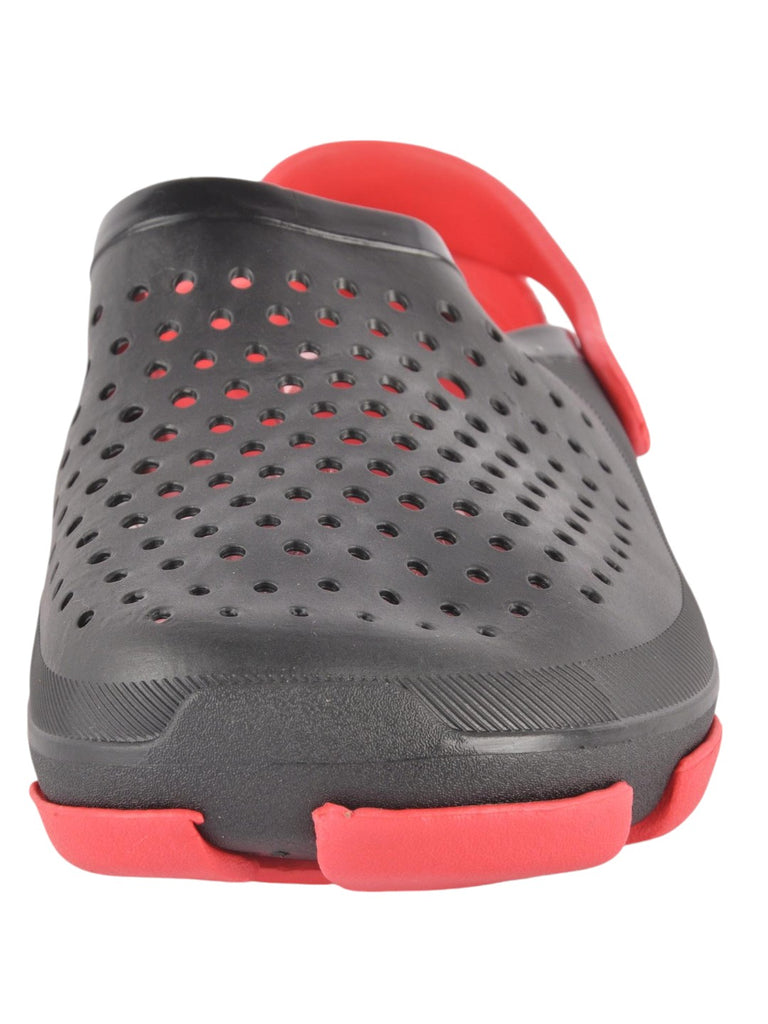 Black and Red Slip-On Ventilated Clogs For Boys closeup view