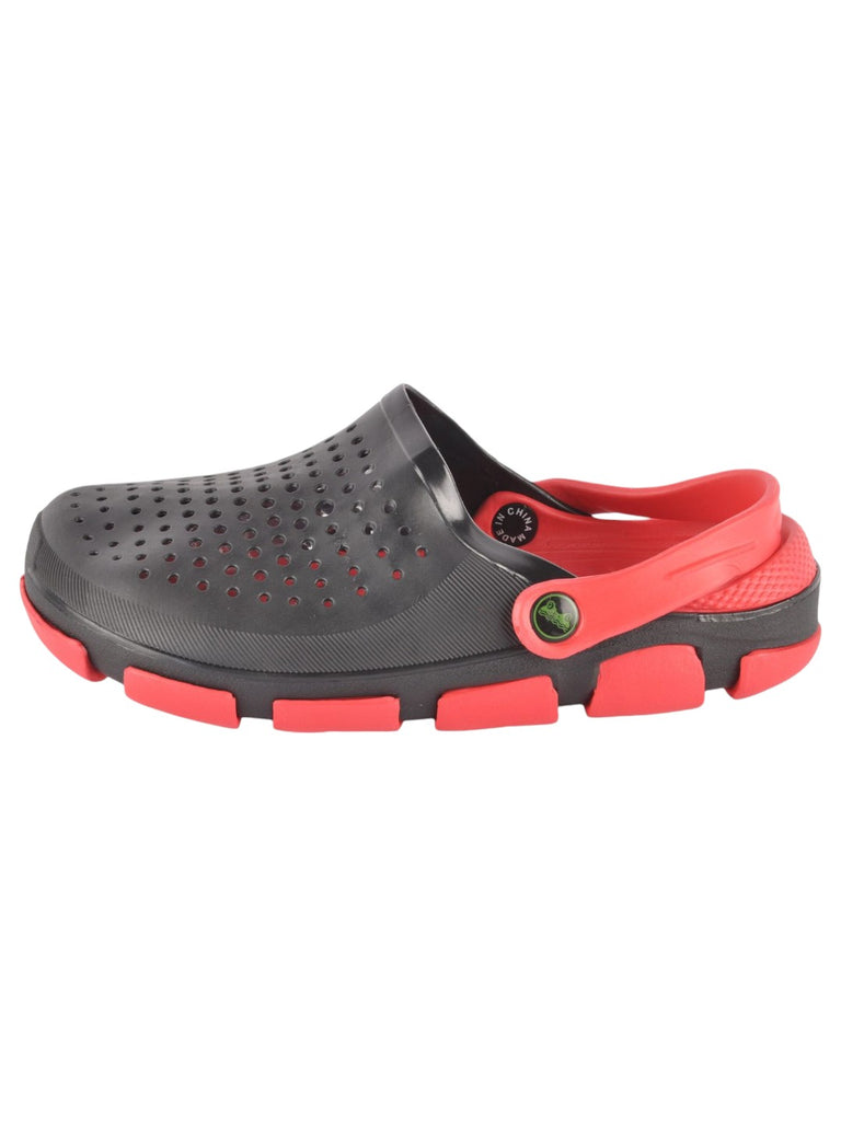 Black and Red Slip-On Ventilated Clogs For Boys side view