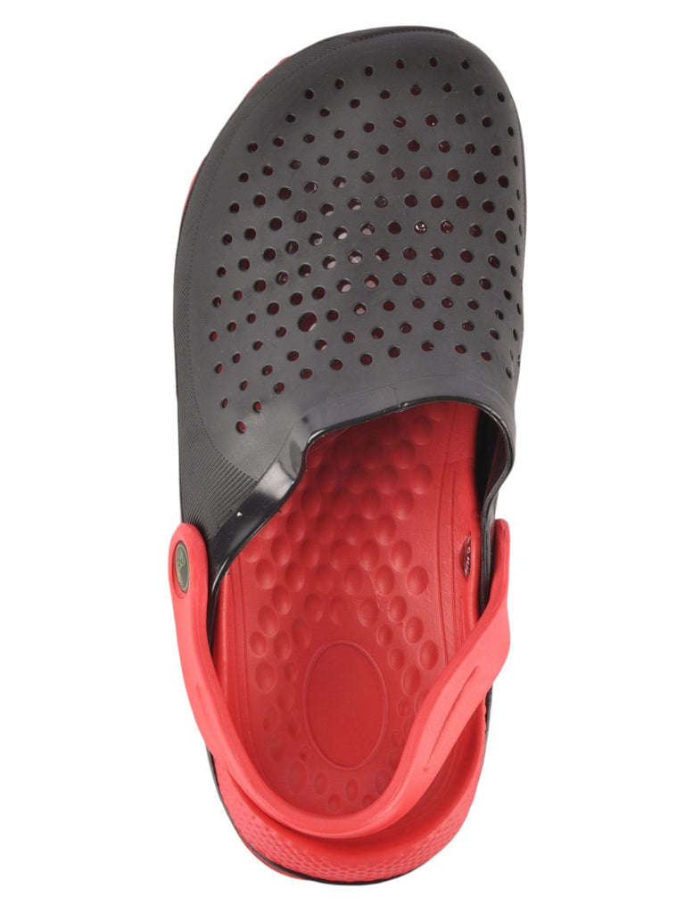 Black and Red Slip-On Ventilated Clogs For Boys top view