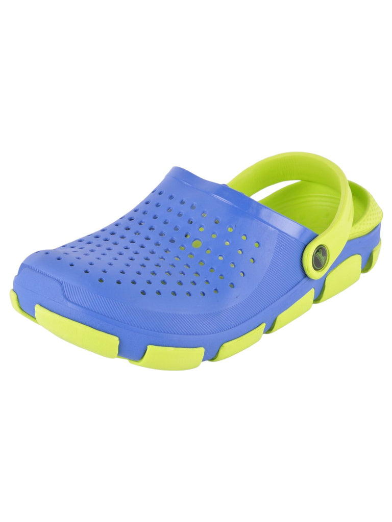 Green and Blue Slip-On Ventilated Clogs For Boys angle view