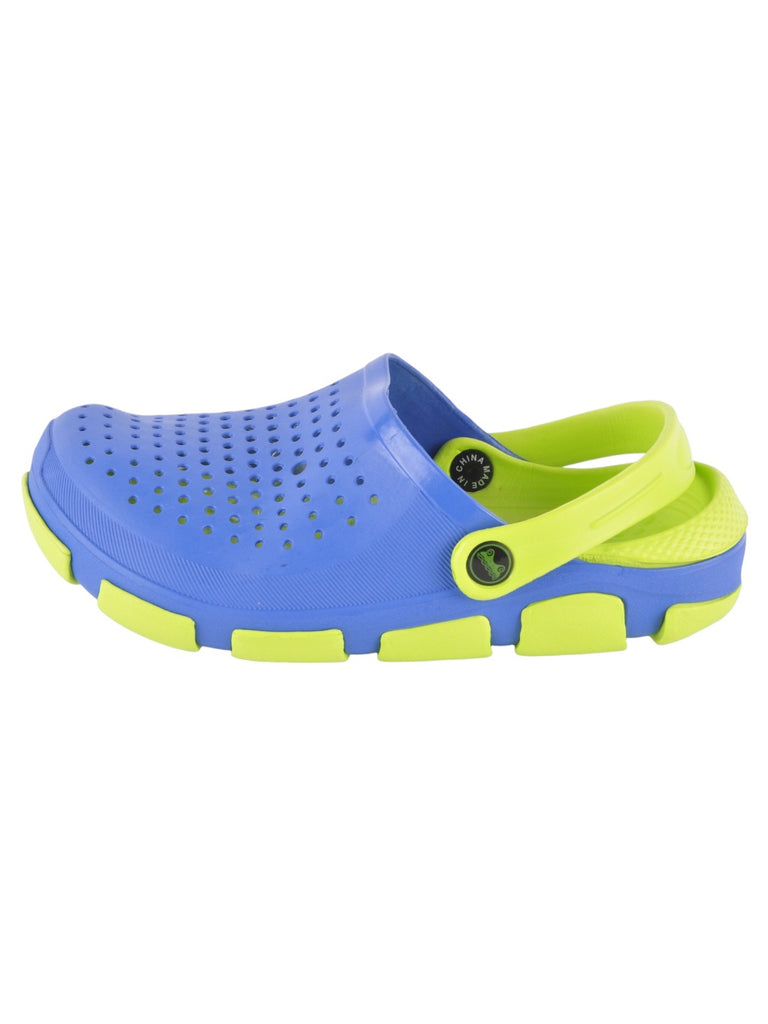 Green and Blue Slip-On Ventilated Clogs For Boys side view