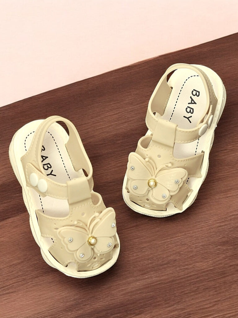 Charming Butterfly Embellished Sandals For Girls- Beige