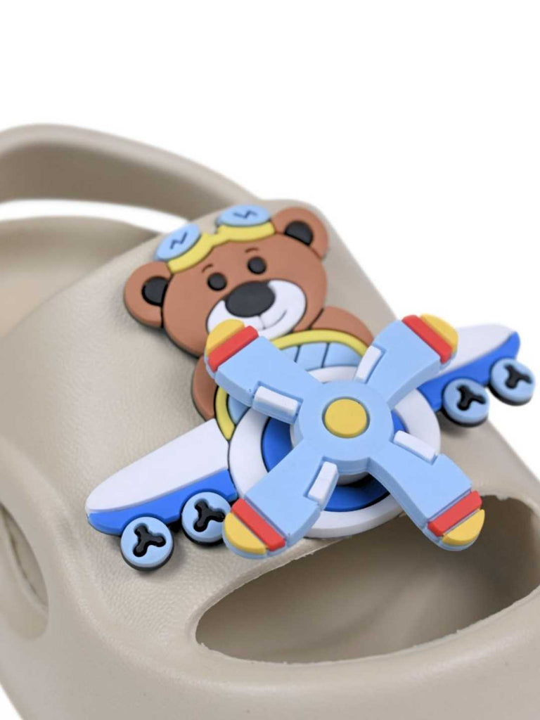 Charming Pilot Bear & Plane Rotating Charms Sandals for Boys – Beige - Close Up View