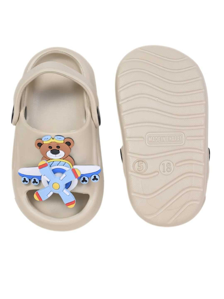 Charming Pilot Bear & Plane Rotating Charms Sandals for Boys – Beige - Front & Back View