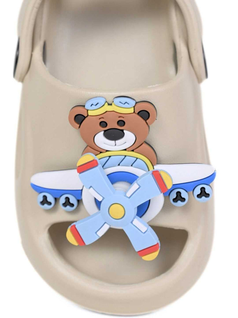Charming Pilot Bear & Plane Rotating Charms Sandals for Boys – Beige - Front Zoom View