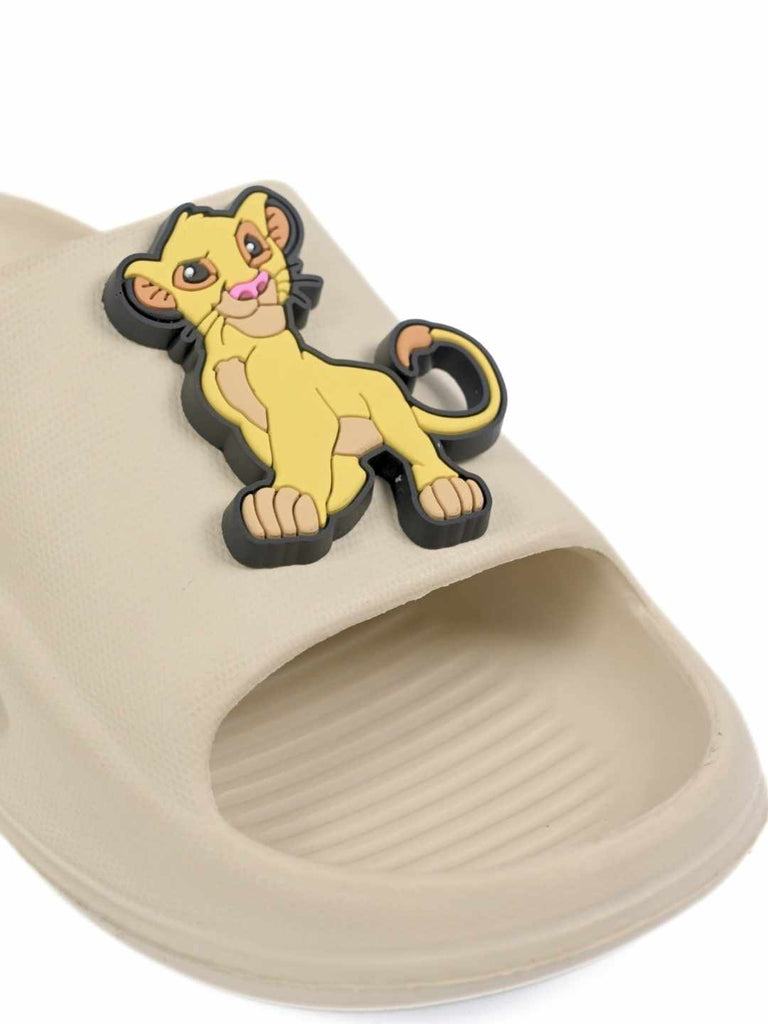 Cute & Playful Lion King Simba Slides for Boys Beige - Close Up View