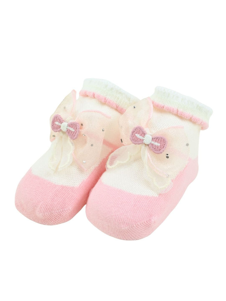 Elegant Baby Cotton Socks with Bow Design For Girls– Pink - Angle View