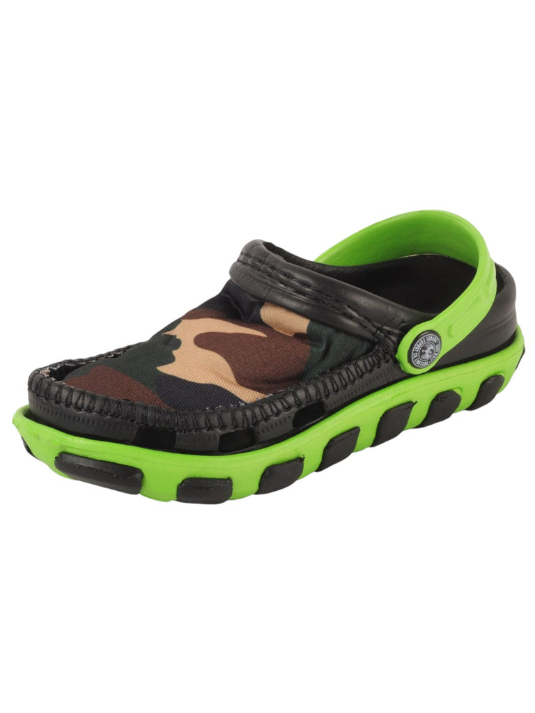 Green and Camouflage Slip-On Clogs with Soft Fabric Upper For Boys angle view