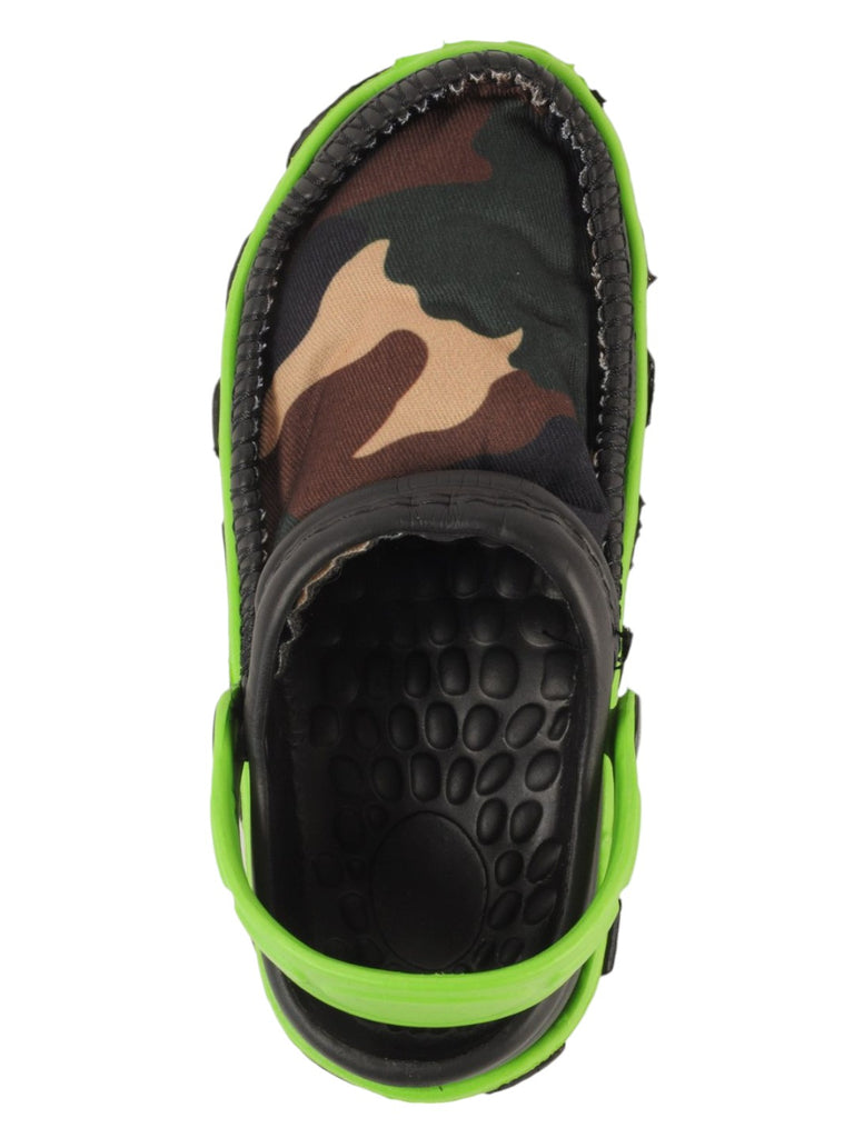 Green and Camouflage Slip-On Clogs with Soft Fabric Upper For Boys top view