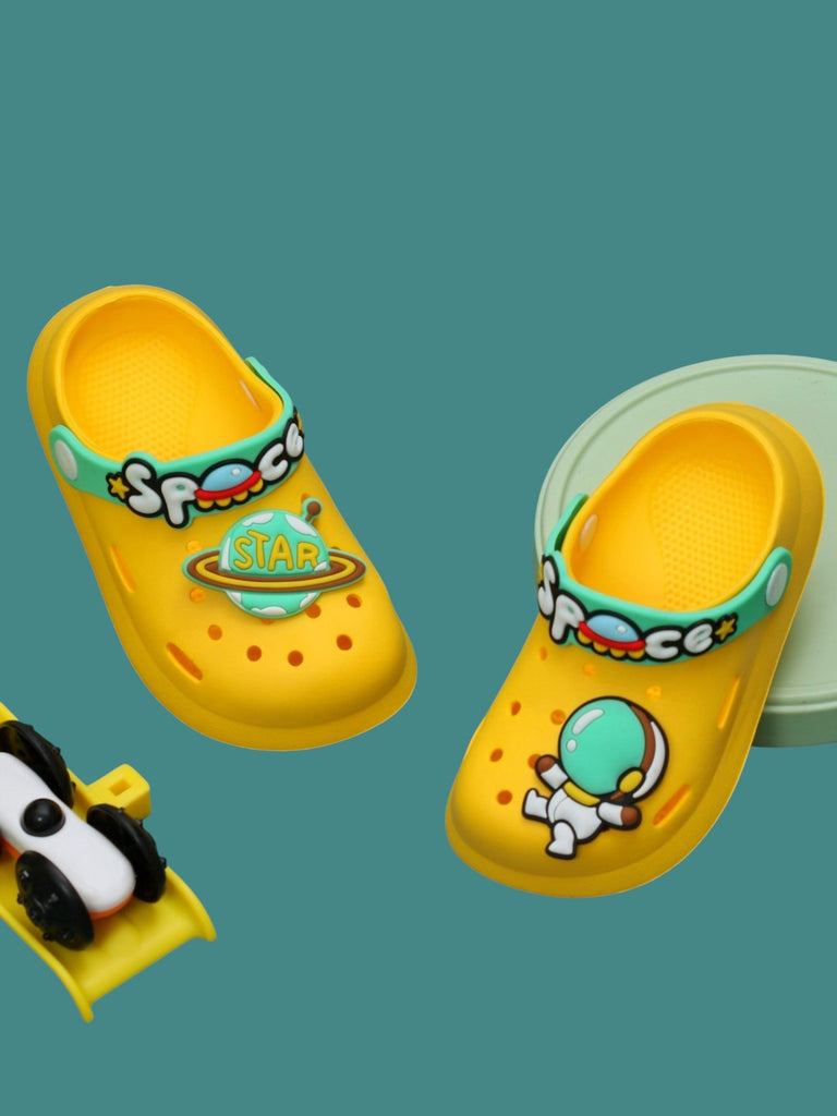 Little Astronaut's Yellow Space Motif Clogs