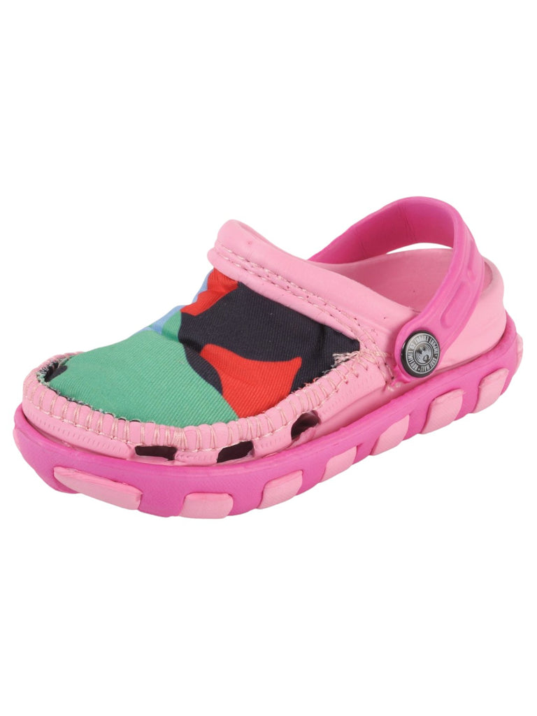 Pink Camouflage Slip-On Clogs with Soft Fabric Upper For Girls angle view