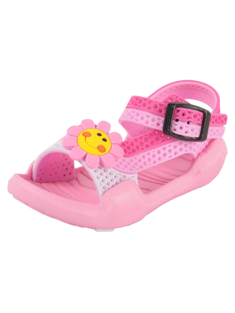 Pink Flower Adjustable Strap Sandals For Girls angle view