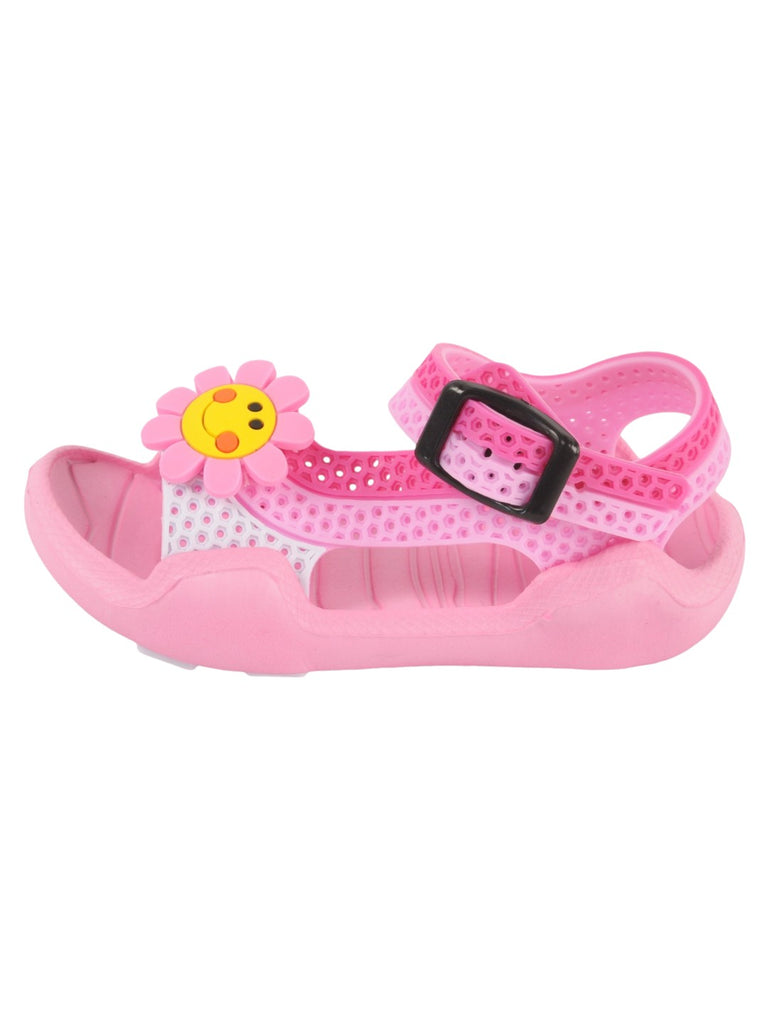 Pink Flower Adjustable Strap Sandals For Girls side view