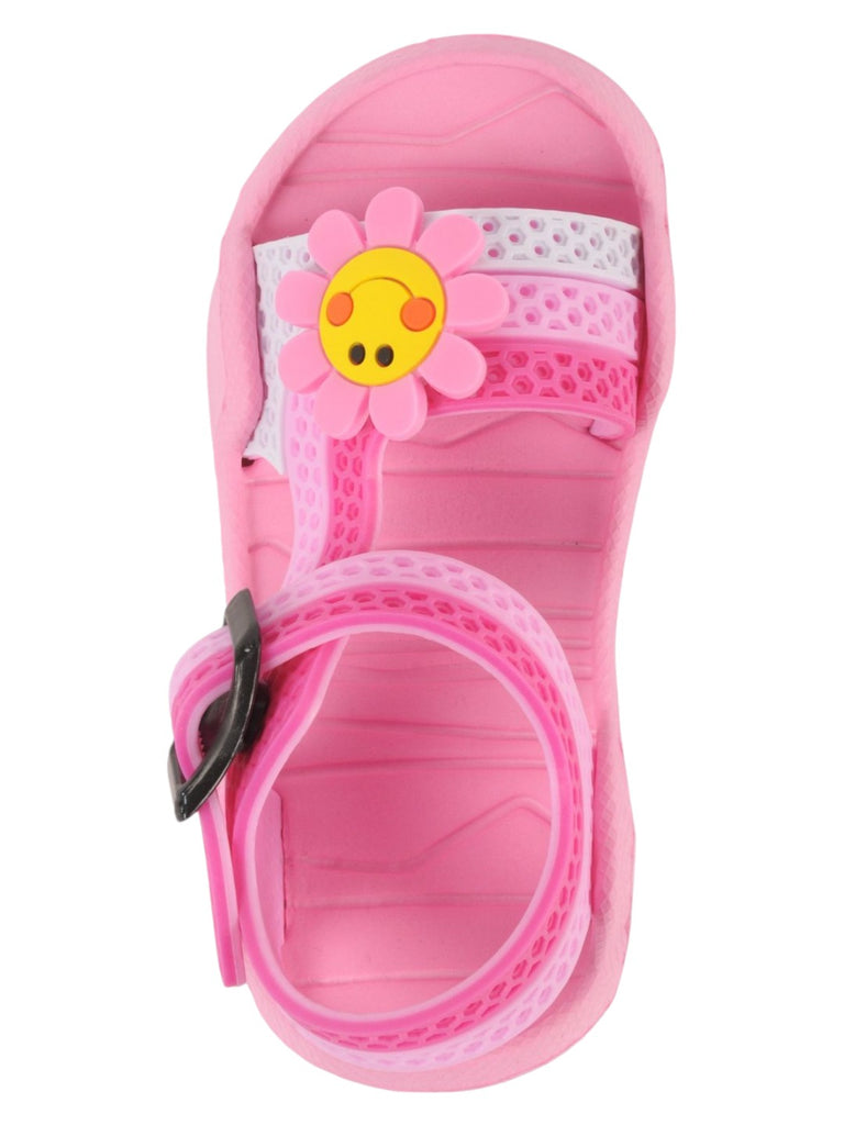 Pink Flower Adjustable Strap Sandals For Girls top view