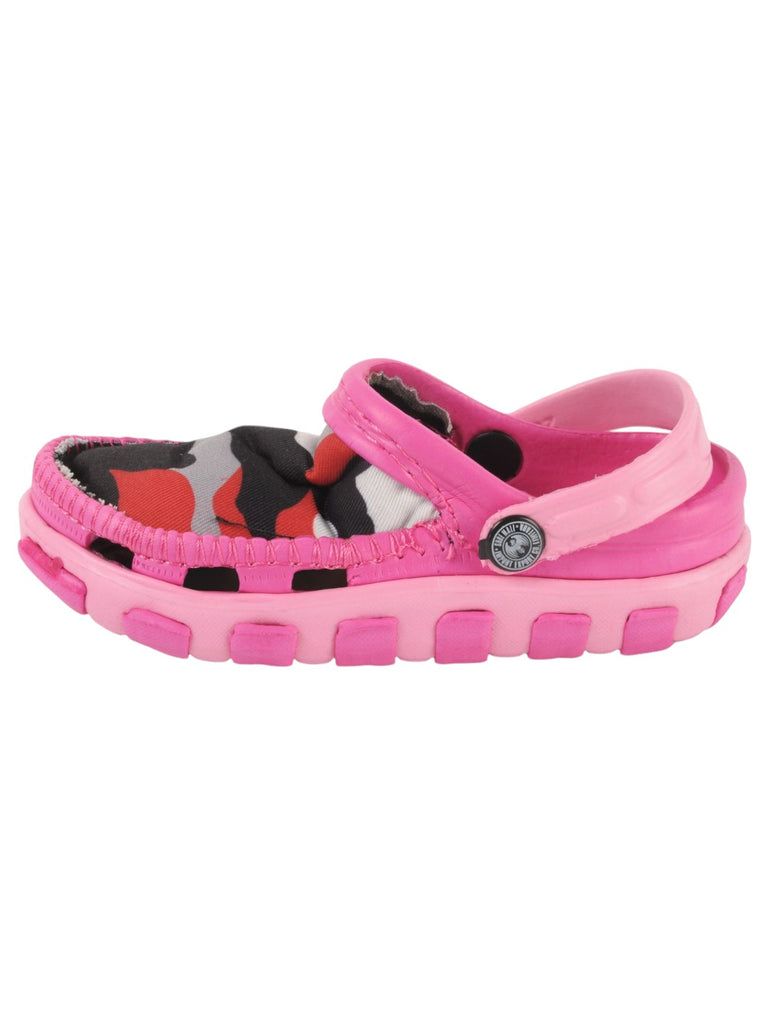 Pink and Grey Camouflage Slip-On Clogs with Soft Fabric Upper For Girls side view