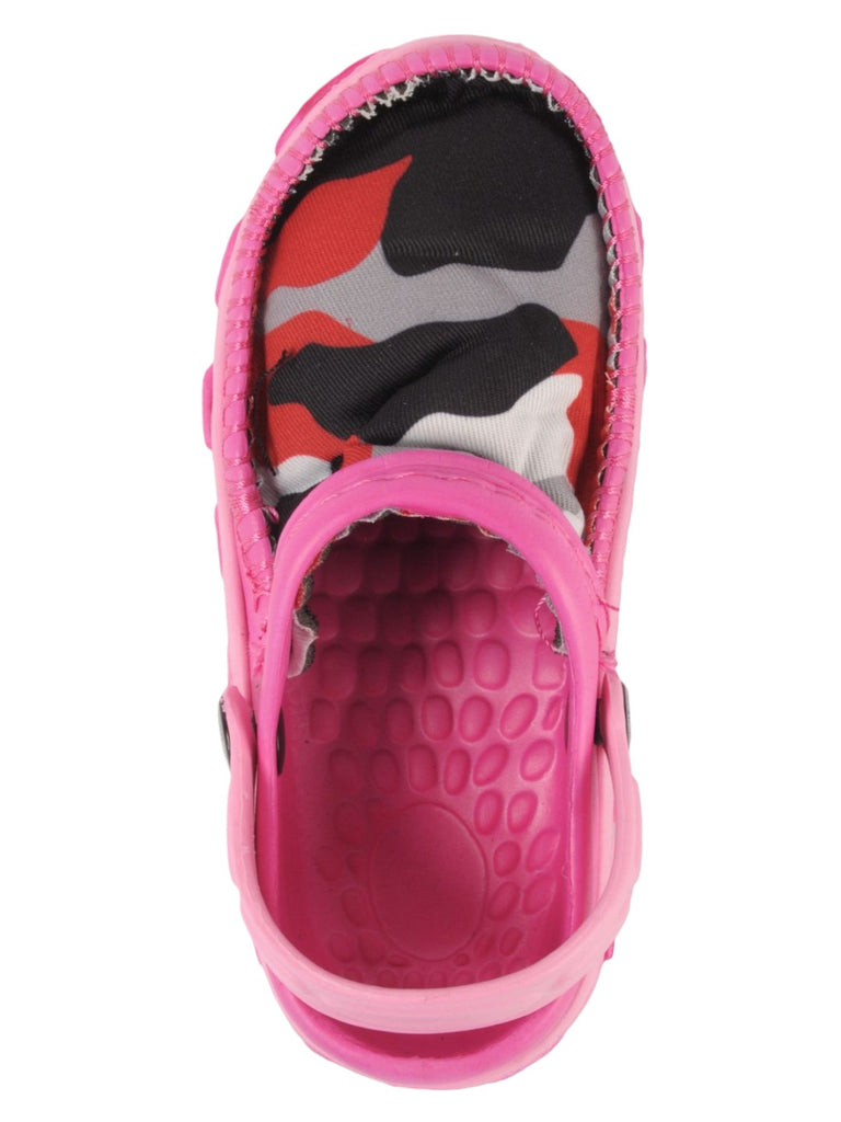 Pink and Grey Camouflage Slip-On Clogs with Soft Fabric Upper For Girls top view