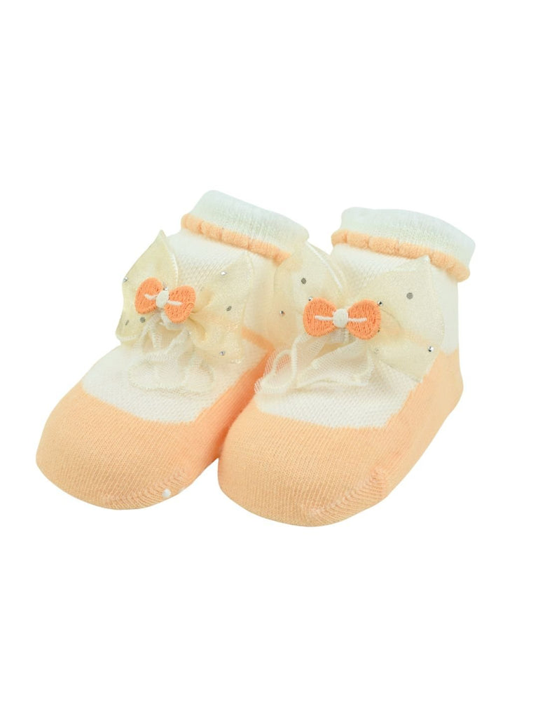 Stylish Baby Cotton Socks with Bow Accent for Girls – Orange - Angle View