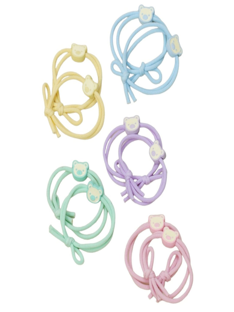 Close Up View of Yellow Bee Bear Rubber Bands in multiple colors with cute bear designs.