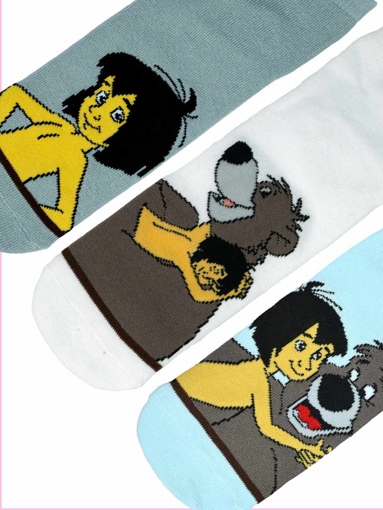 Yellow Bee Boy's Disney Jungle Book Mowgli Design Cotton Socks - Multi- Close up view