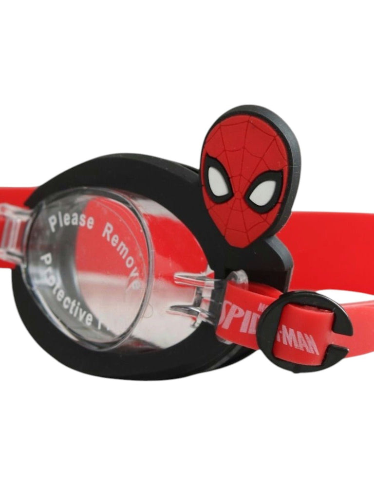 Yellow Bee Boy's Marvel Spider-Man Swimming Goggles with 3D Web Eye Design- Red-Side-Showing Close-up-Design