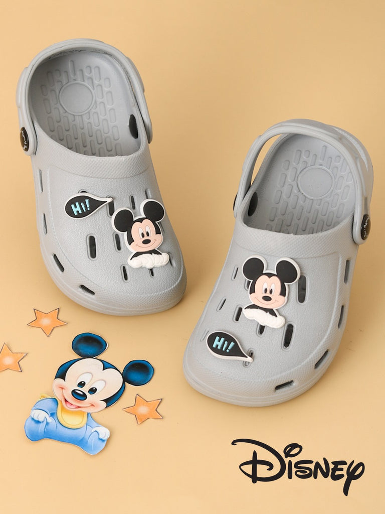 Yellow Bee Boys Disney Mickey Mouse Clogs with Hi Charm - Grey-Creative View