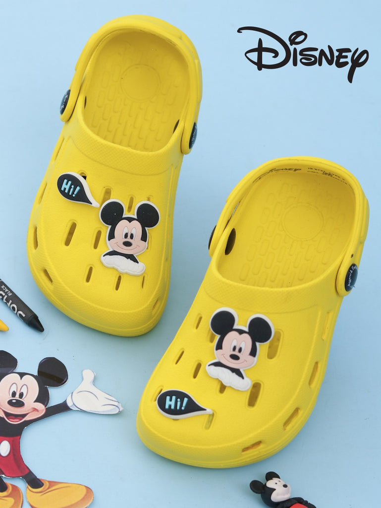 Yellow Bee Boys Disney Mickey Mouse Clogs with Hi Charm - Yellow-Creative View