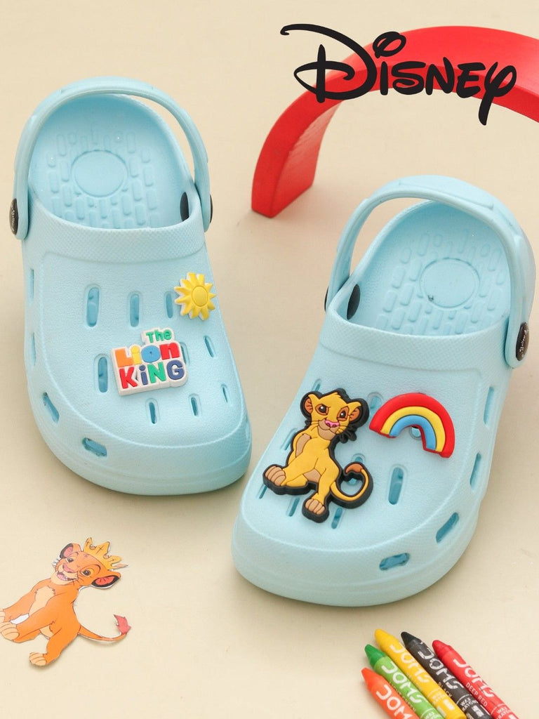 Yellow Bee Boys’ Disney The Lion King Clogs with Simba, Sun & Rainbow Charms – Light Blue-Creative View
