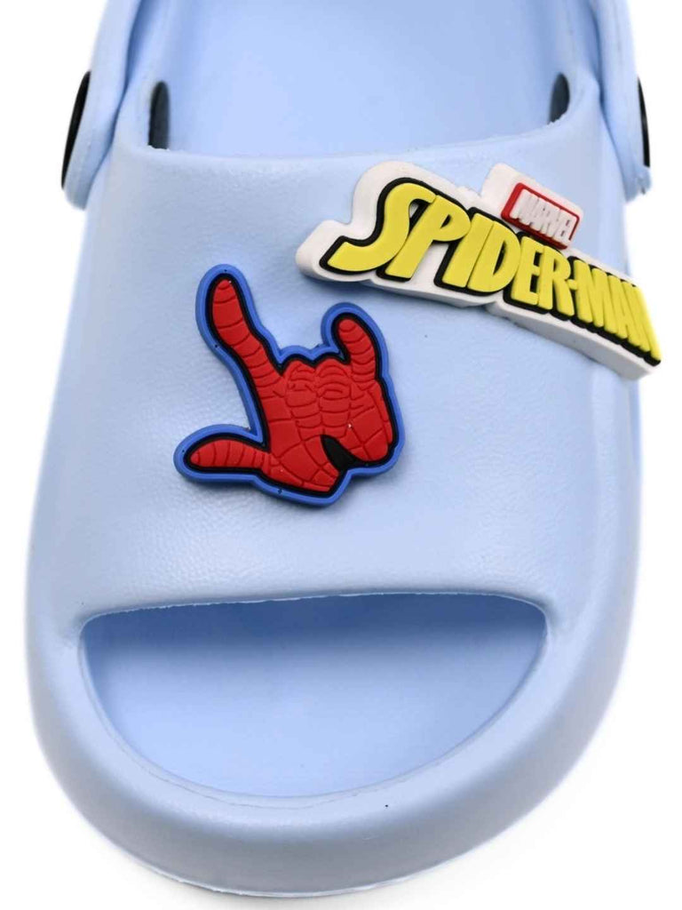Yellow Bee Boys’ Marvel Spider Man Sandals with 3D Web Charms – Blue- Front View