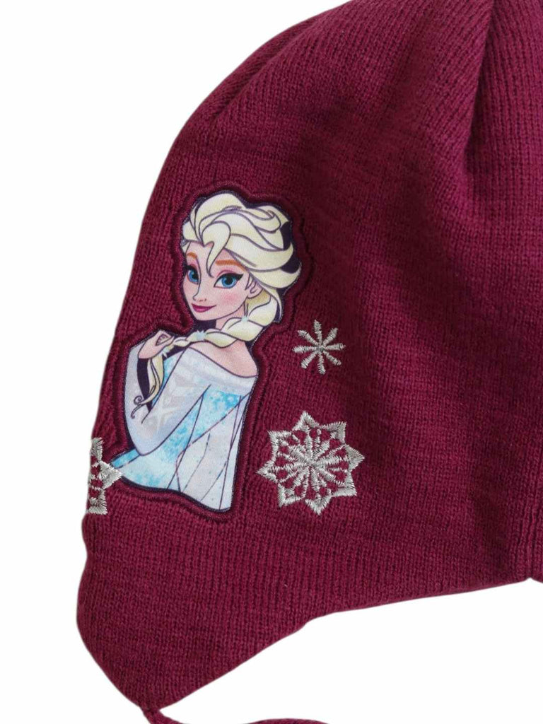 Yellow Bee Girl's Disney Frozen Elsa Winter Earflap Hat- Purple- Close up view