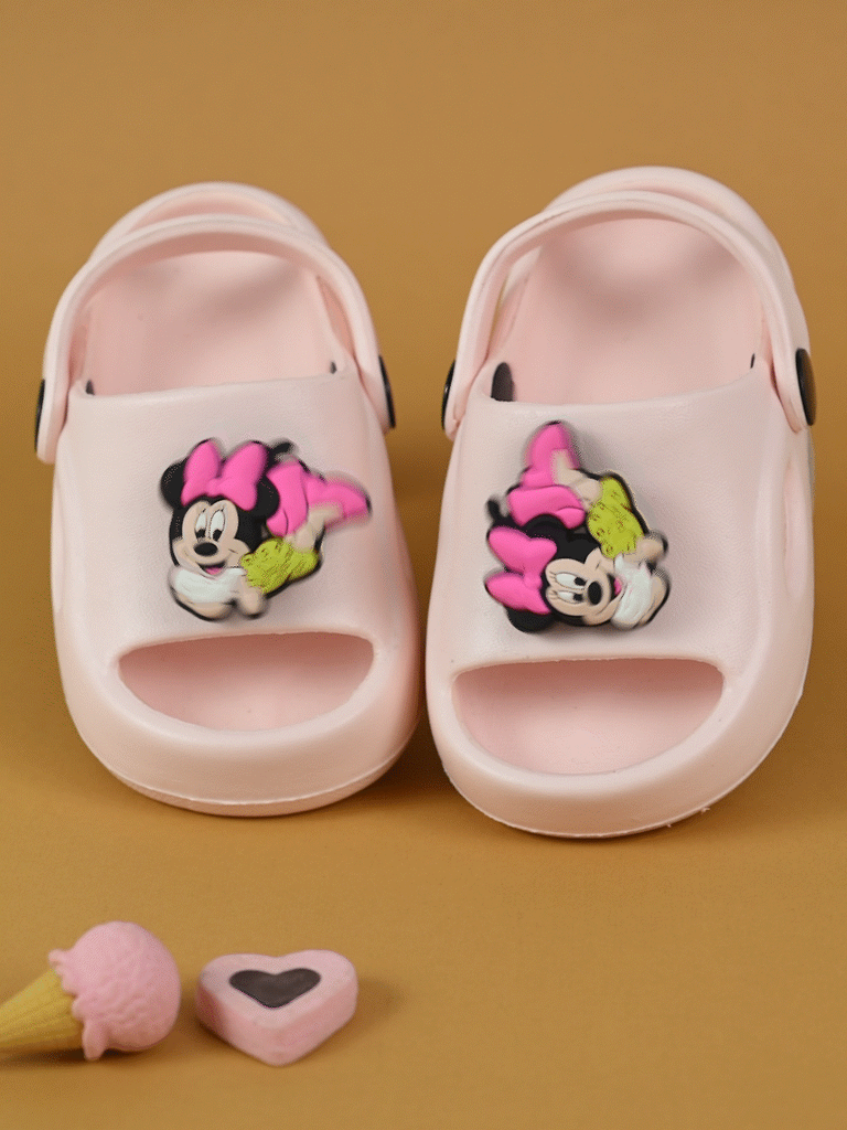 Yellow Bee Girl's Disney Minnie Mouse Sandals with Rotating Charms- Pink-Gif