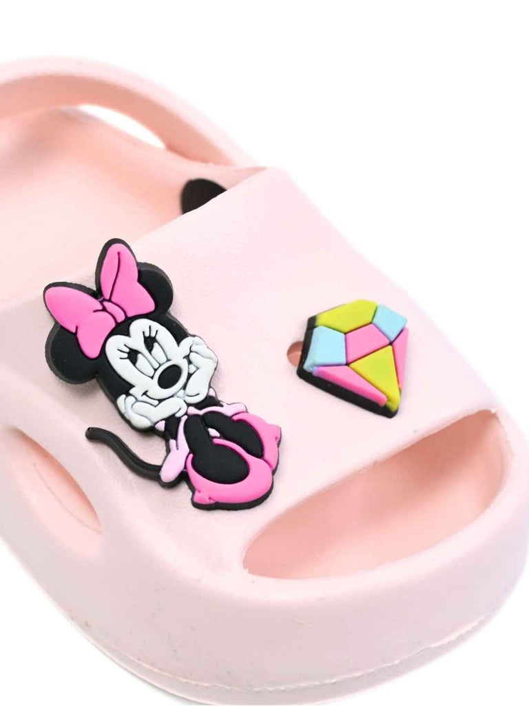 Yellow Bee Girls’ Disney Minnie & Daisy Sandals with Gem & Heart Charms-Pink-Close up view
