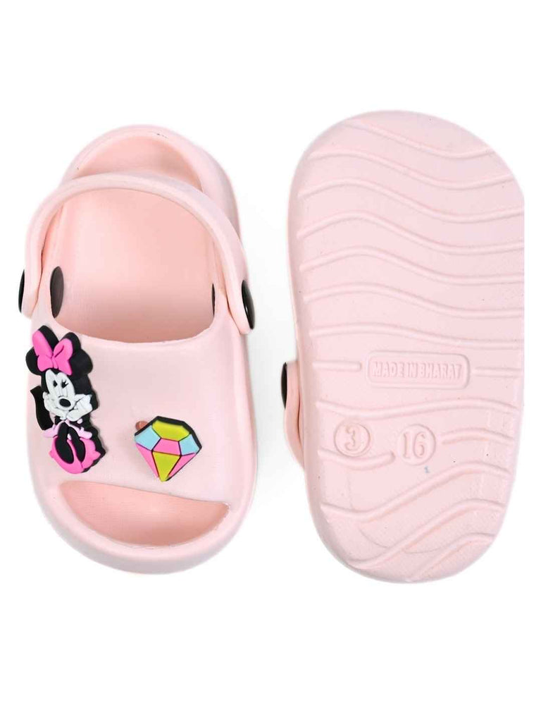 Yellow Bee Girls’ Disney Minnie & Daisy Sandals with Gem & Heart Charms-Pink-Front & Back View