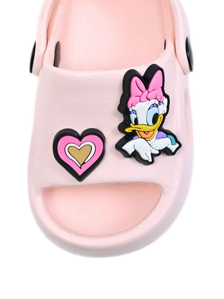 Yellow Bee Girls’ Disney Minnie & Daisy Sandals with Gem & Heart Charms-Pink-Front View