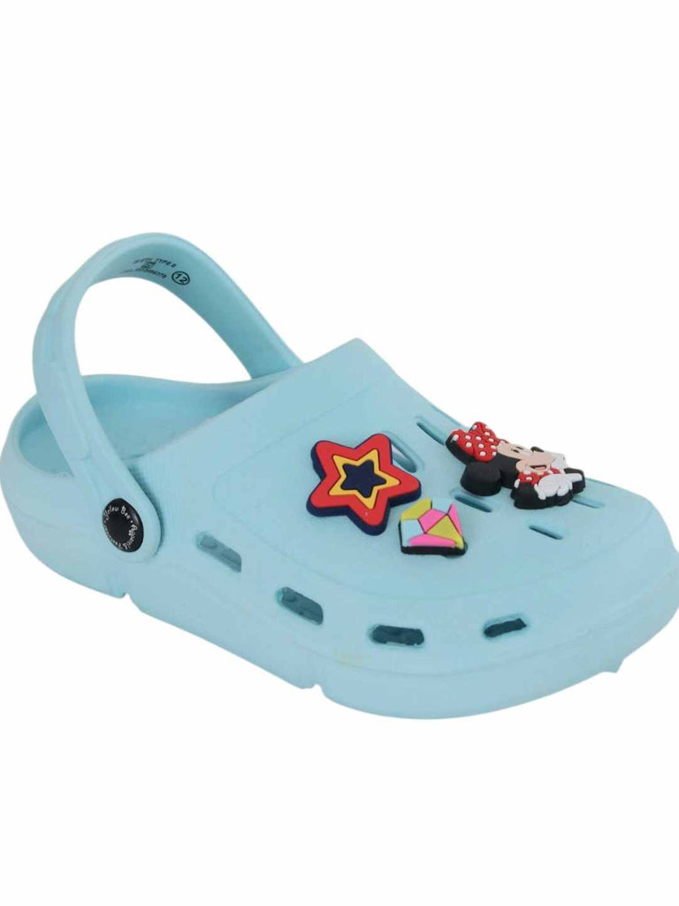 Yellow Bee Girls’ Disney Minnie Mouse Clogs with Star & Gem Charms – Light Blue-Angle View