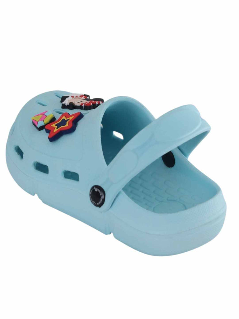 Yellow Bee Girls’ Disney Minnie Mouse Clogs with Star & Gem Charms – Light Blue-Back View