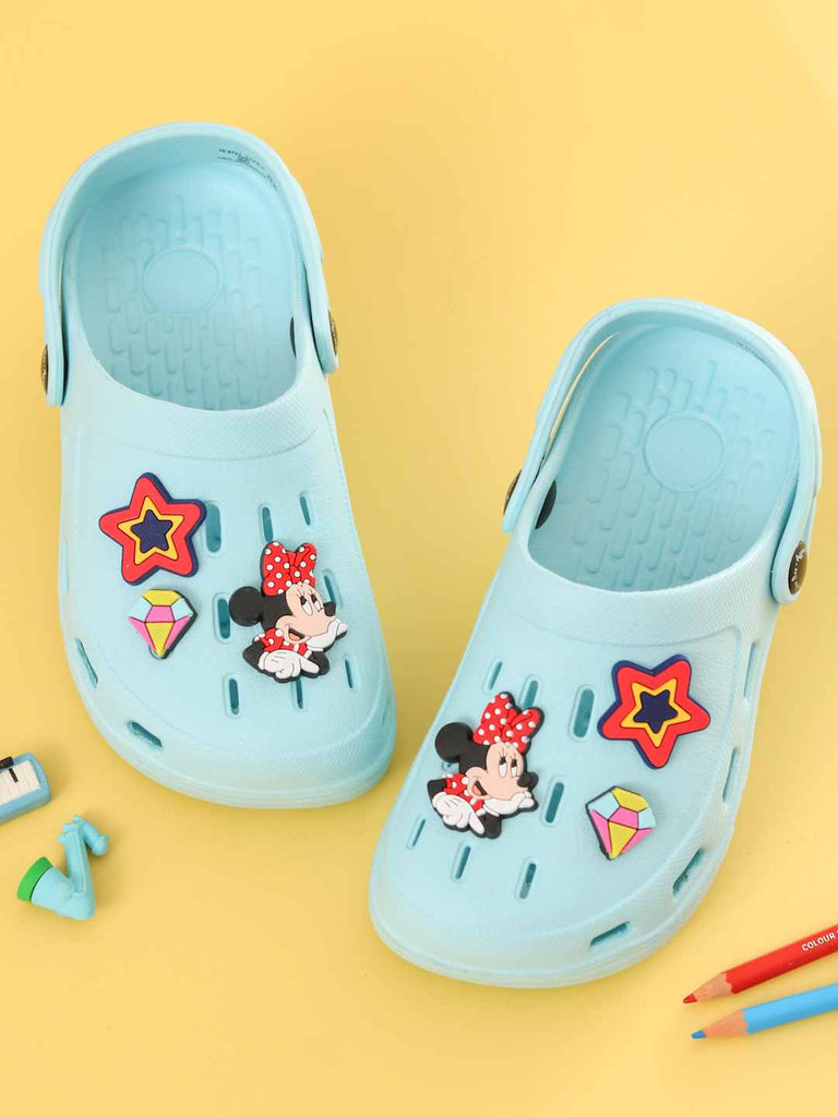 Yellow Bee Girls’ Disney Minnie Mouse Clogs with Star & Gem Charms – Light Blue-Creative View