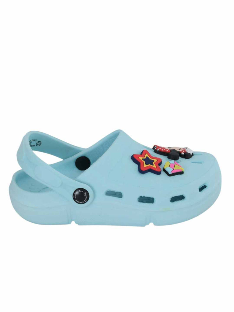 Yellow Bee Girls’ Disney Minnie Mouse Clogs with Star & Gem Charms – Light Blue-Side View