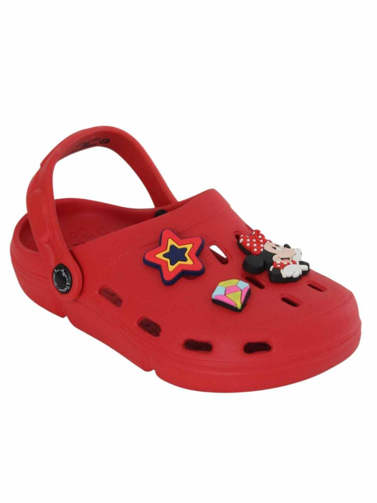 Yellow Bee Girls’ Disney Minnie Mouse Clogs with Star & Gem Charms – Red-Angle View