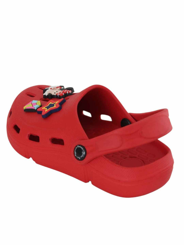 Yellow Bee Girls’ Disney Minnie Mouse Clogs with Star & Gem Charms – Red-Back View