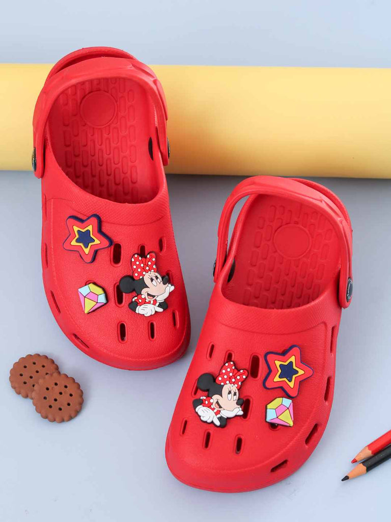 Yellow Bee Girls’ Disney Minnie Mouse Clogs with Star & Gem Charms – Red-Creative View