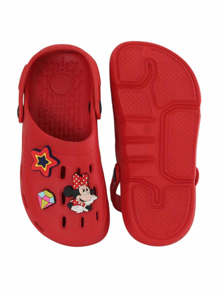 Yellow Bee Girls’ Disney Minnie Mouse Clogs with Star & Gem Charms – Red-Front & Back View